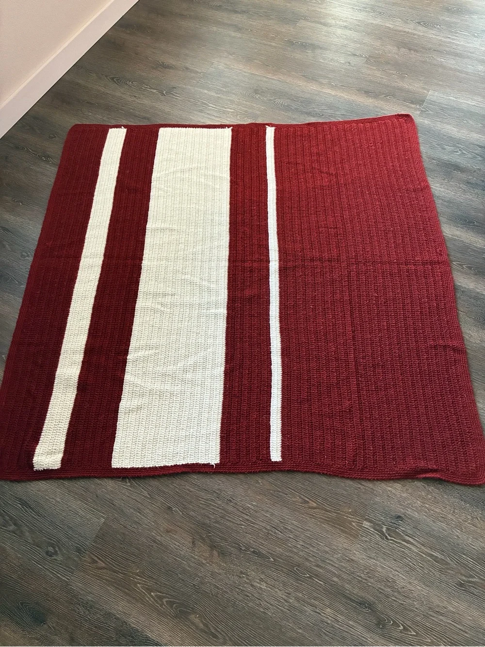 Striped Maroon and Cream Knit Throw Blanket